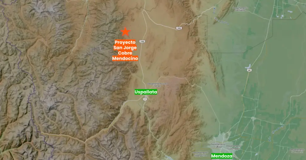 El proyecto San Jorge Cobre Mendocino se ubica sobre la precordillera mendocina, de gran riqueza metalífera.