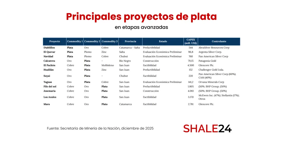 Los recursos de plata en territorio argentino ascienden a 3.837 Moz, mientras que las reservas de plata suman 492,7 Moz.