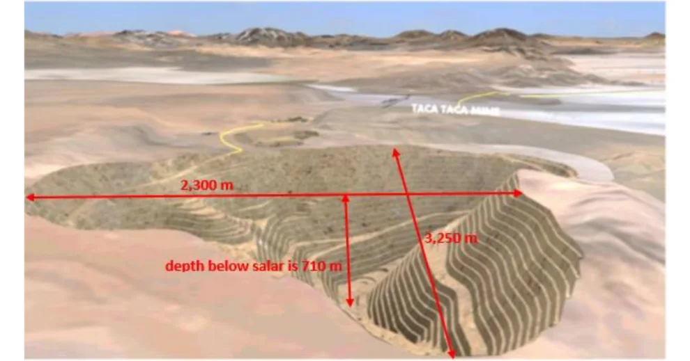 Render de la futura mina Taca Taca, una vez que entre en operación. Las dimensiones son aproximadas.