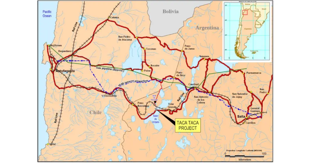 Taca Taca se encuentra en plena Puna, a mitad de camino entre la ciudad de Salta y la salida al Pacífico por Antofagasta.