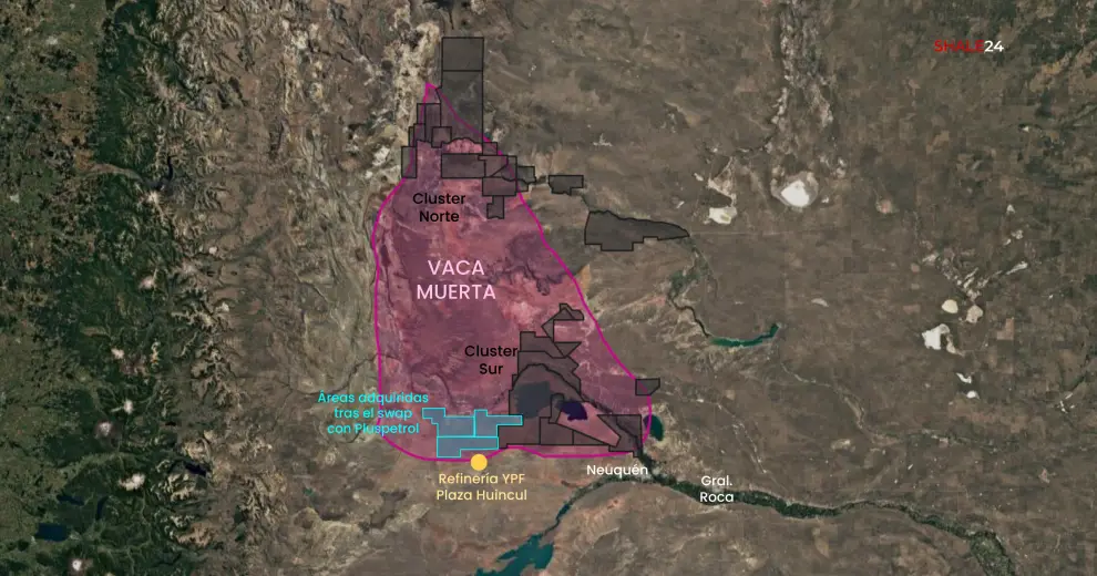 A través del Plan Andes, YPF concentra su operación en Vaca Muerta. En gris, los bloques en donde cuenta con participación total o parcial.