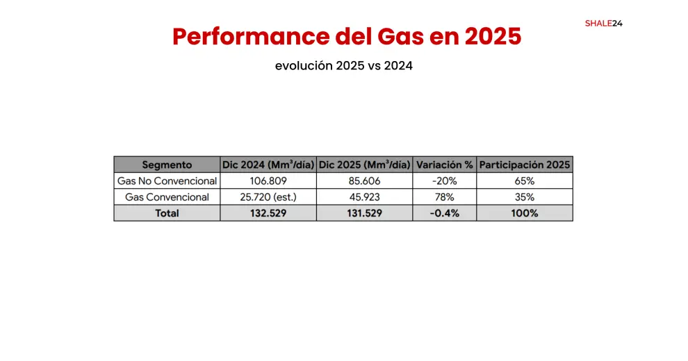 El segmento No-Convencional perdió participación relativa en el total: de representar el 80% del total en 2024, pasó al 65%.