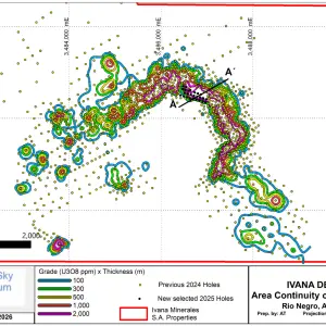 Blue Sky confirma continuidad de uranio de alta ley en la zona núcleo del yacimiento Ivana, en Río Negro