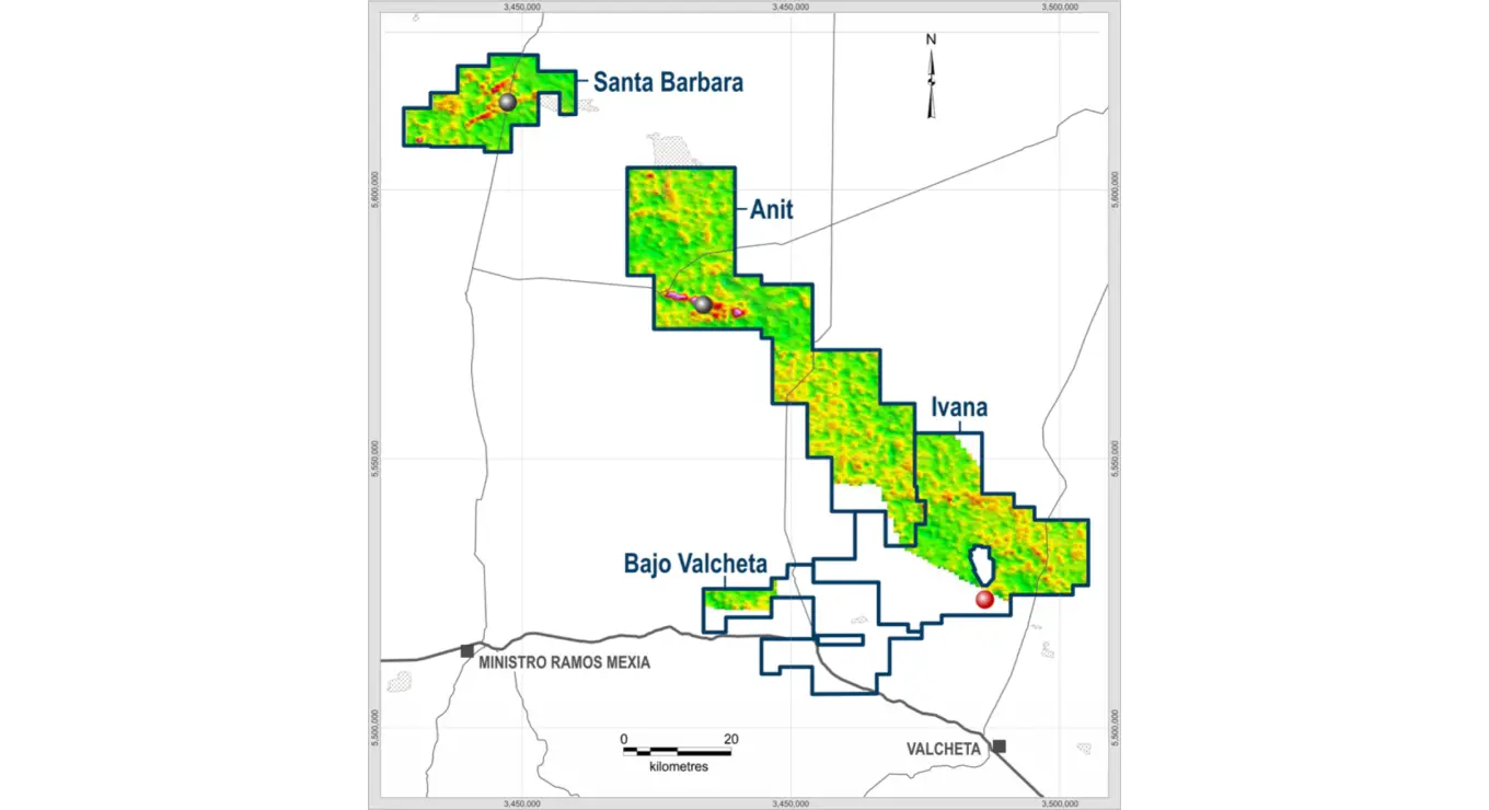 Mapa del Distrito Amarillo Grande, en la Provincia de Río Negro, donde se ubican los principales yacimientos de uranio-vanadio.