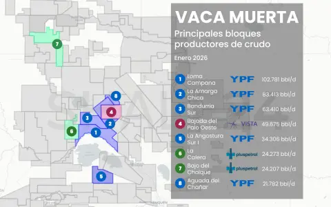 Vaca Muerta: estas son las áreas que le compiten a Loma Campana en producción de crudo.
