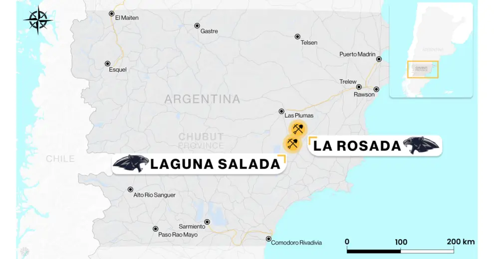 En la Provincia del Chubut, Jaguar Uranium busca activar 2 yacimientos en los que encontró óxido de uranio en superficie.