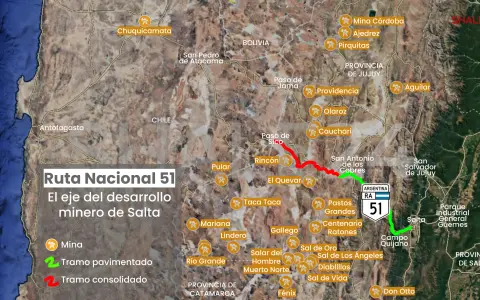 La Ruta Nacional 51 es clave para conectar los yacimientos de la puna salteña con los puertos del Pacífico y los mercados asiáticos