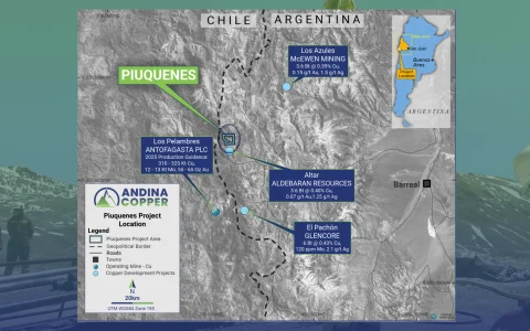 La ubicación de Piuquenes es estratégica: el área está muy próxima a los principales proyectos de cobre de clase mundial hoy en San Juan