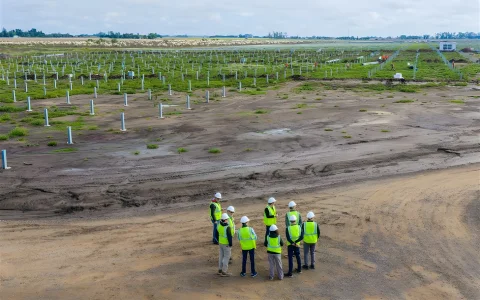 Las autoridades del Municipio de Junín y de Genneia recorren el predio donde está construyéndose el Parque Solar Junín I, de 20 MW