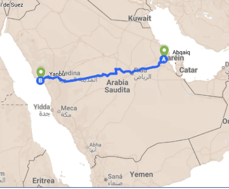 Mapa nro. 2
Oleoducto PETROLINE. Abqaiq-Yanbu
Capacidad: 7 MM de barriles