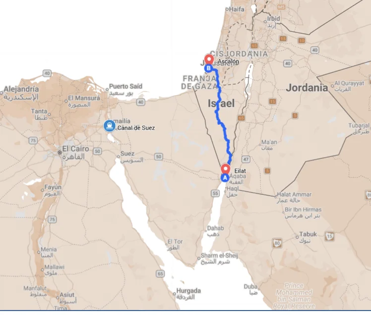 Mapa nro. 4
Oleoducto bi-direccional TRANS-ISRAEL. Eilat-Ascalón.
Capacidad: norte-sur de 400 K barriles y sur-norte de 1,2 MM