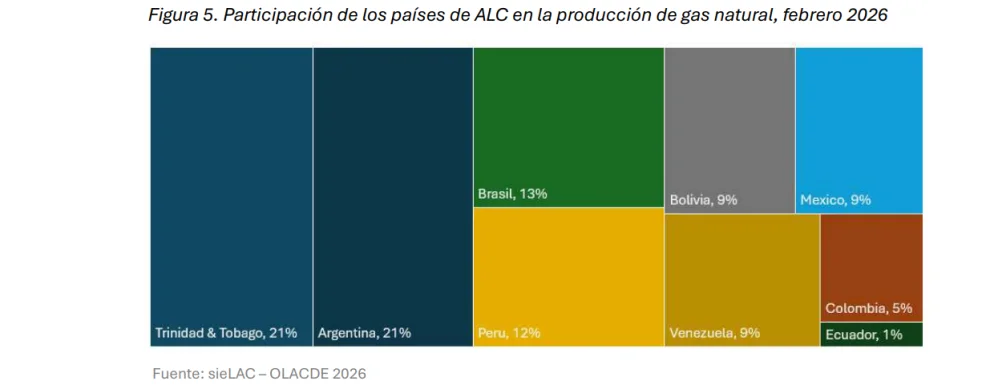 Argentina y Trinidad Tobago se mantienen como líderes regionales en producción de gas natural.